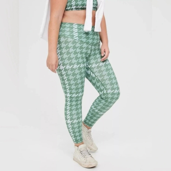 New Aerie Offline Real Me Xtra 7/8 Leggings Hi Rise Green Houndstooth - Picture 1 of 8